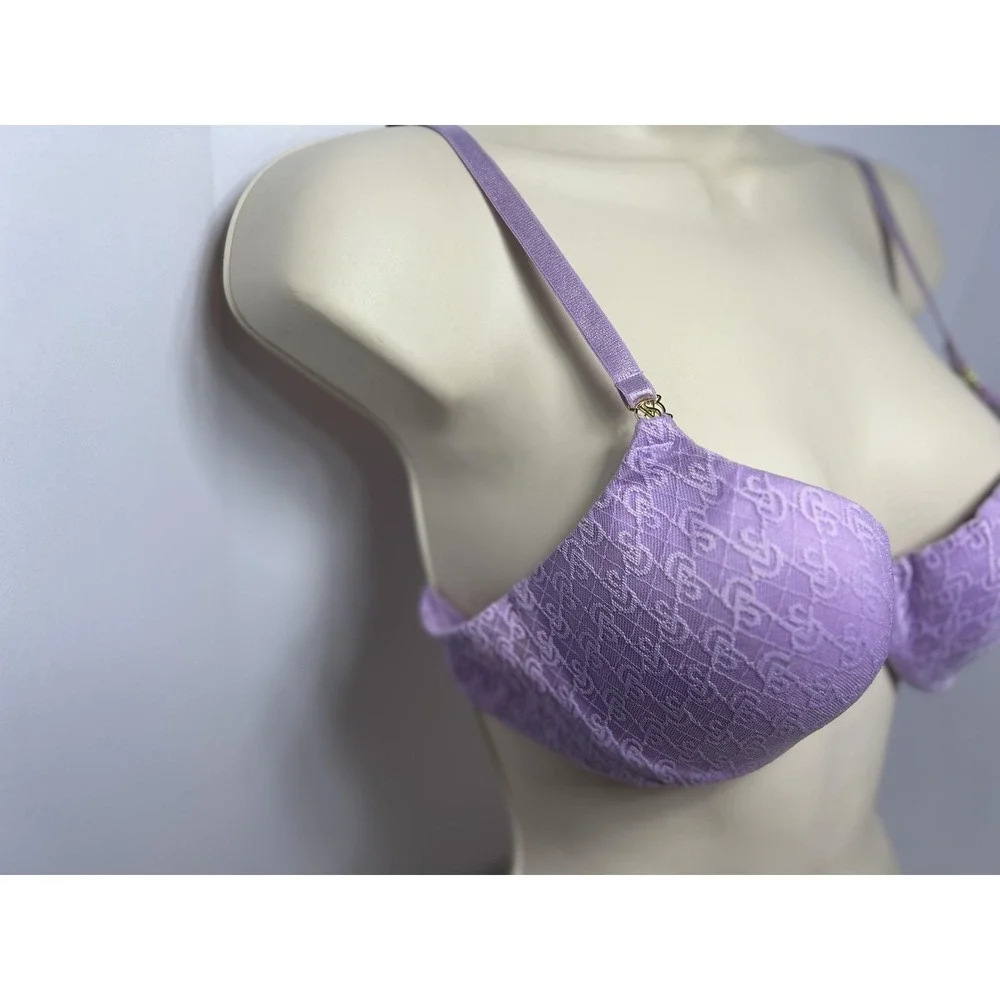 Victoria's Secret Bra‎ Womens 36B Purple T-Shirt Demi Underwire Padded Lace Logo